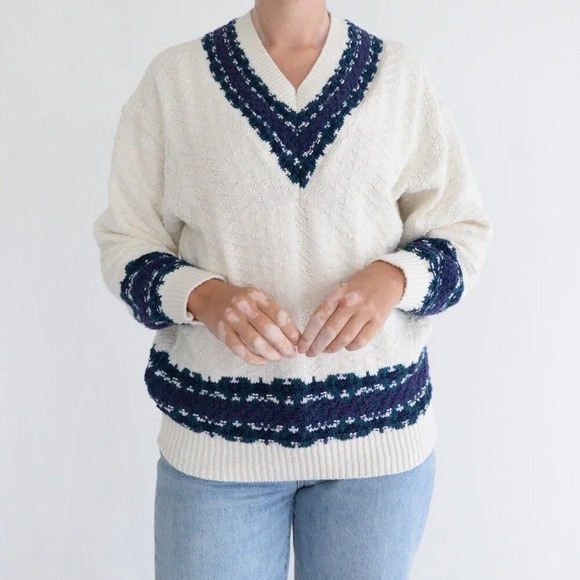 Vintage Northern Reflections Cream Chunky Knit Pullover Sweater Collegiate  S - Picture 2 of 10